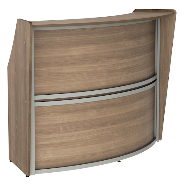 Curved Reception Desk with Counter, 72 inW x 32 inD x 46 inH, Gray/N. Walnut